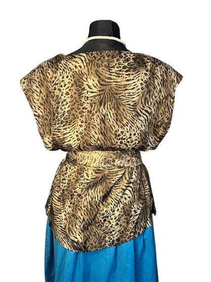 Vintage Blusenshirt Seide Leo Tiger Print Madeleine Gr 42 + Schal , 90s Y2K Animal Print