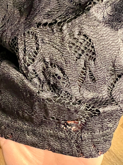 Schwarzes Spitzenshirt Gr. 42 , transparent | Stretch Shirt Damen | Y2K / Elegant / Party | Stehkragen