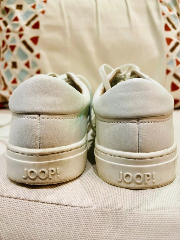 JOOP! Sneaker Leder Weiß Beige Gold Gr. 38 Designer Clean Girl Old Money Trend Premium Turnschuhe